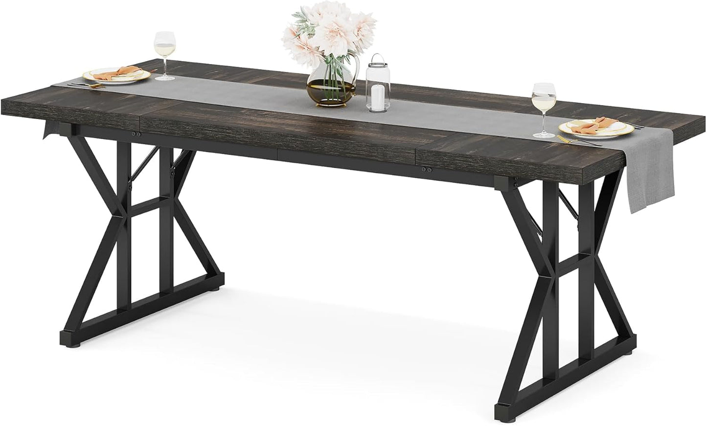 Farmhouse Dining Table 70.8 Inch Heavy Duty Metal Legs