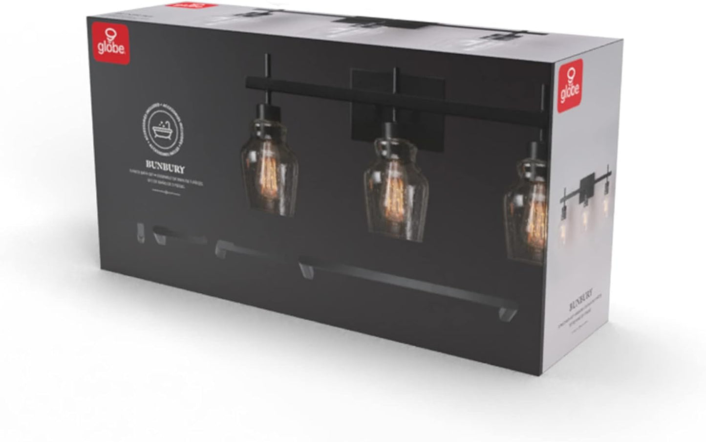 Bunbury 5-Piece "All-in-One" Bathroom Set, Matte Black, 3-Light Vanity Light Combo
