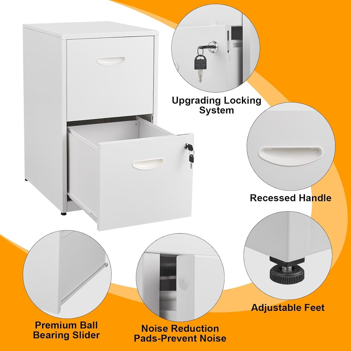 White 2 Drawer Locking Metal Vertical File Cabinet