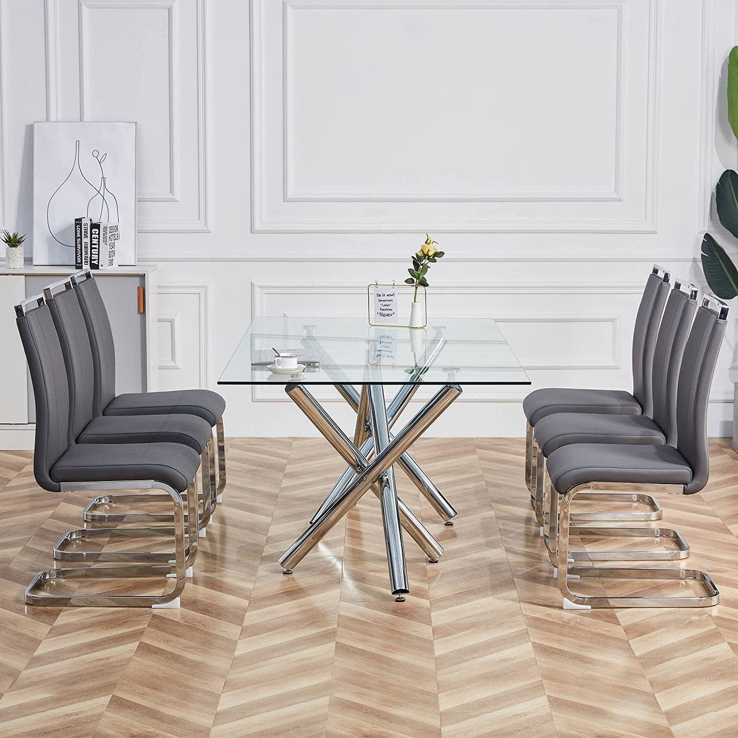 Grey Faux Leather High Back Dining Chairs Set Of 4