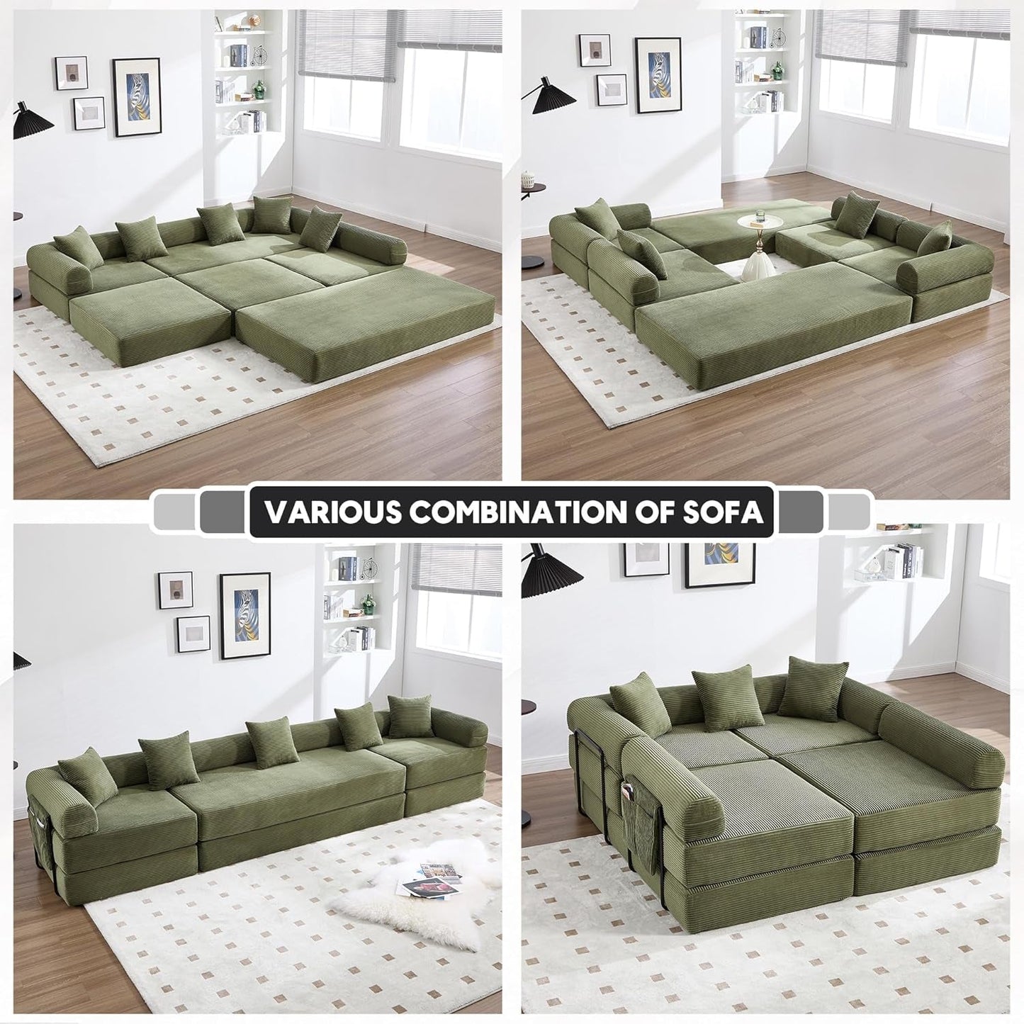 Olive Green Corduroy Premium Modular Sleeper SofaBed