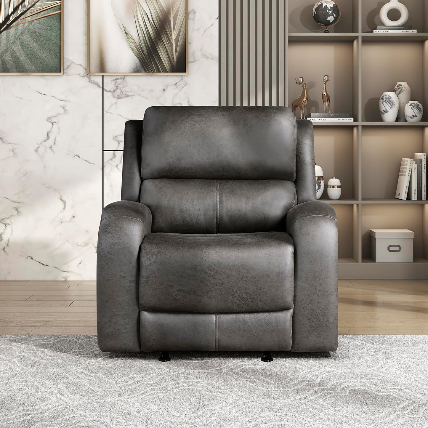 Grey Rocker Recliner Chair With Manual Recline Living Room