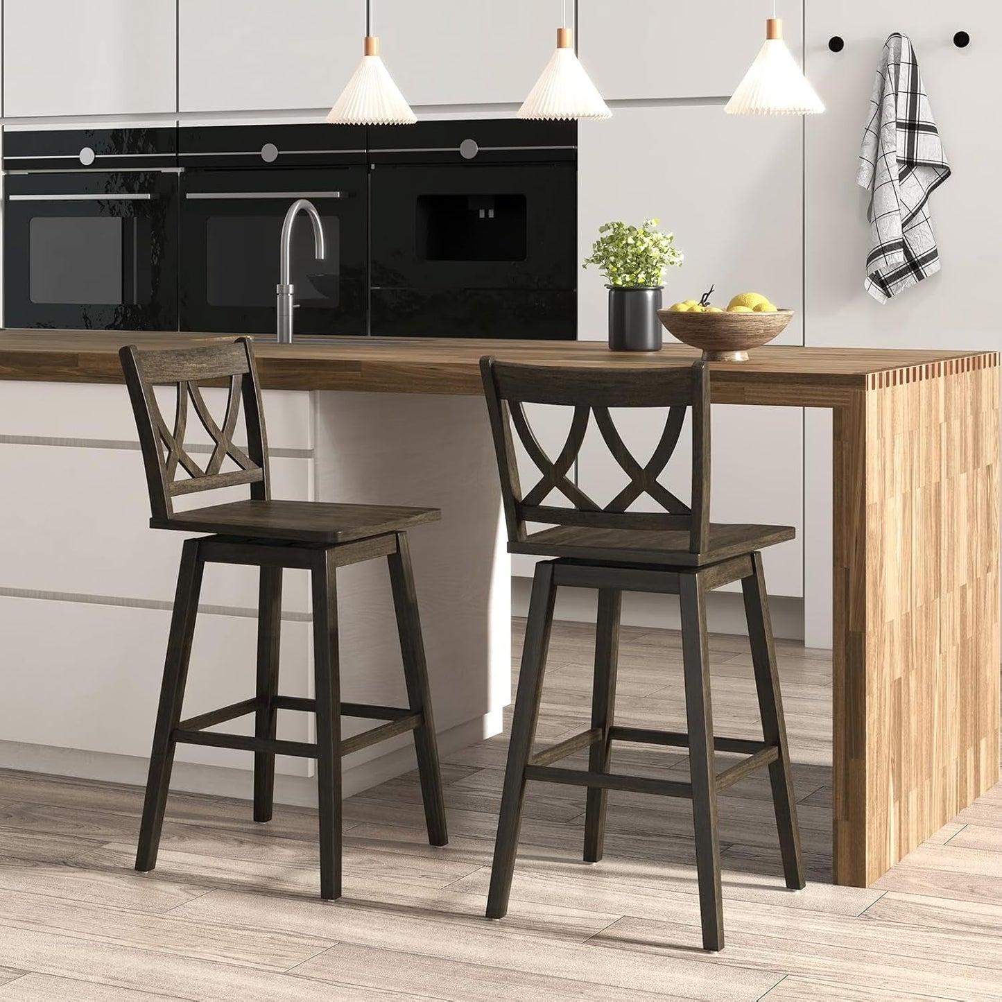 Swivel Wooden Bar Stools Set of Four Dark Grey