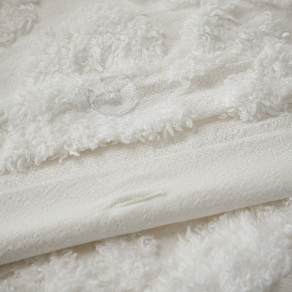 King/Cal King 3 Piece Tufted Cotton Chenille Damask Duvet Cover Set