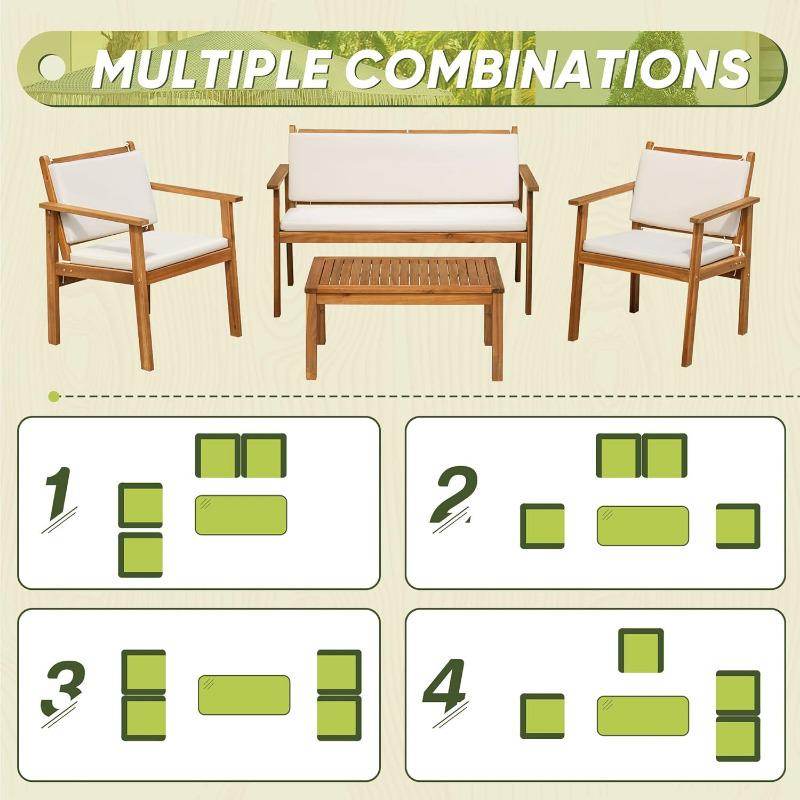 Outdoor Patio Conversation Sofa Set with Cushions 4 Piece