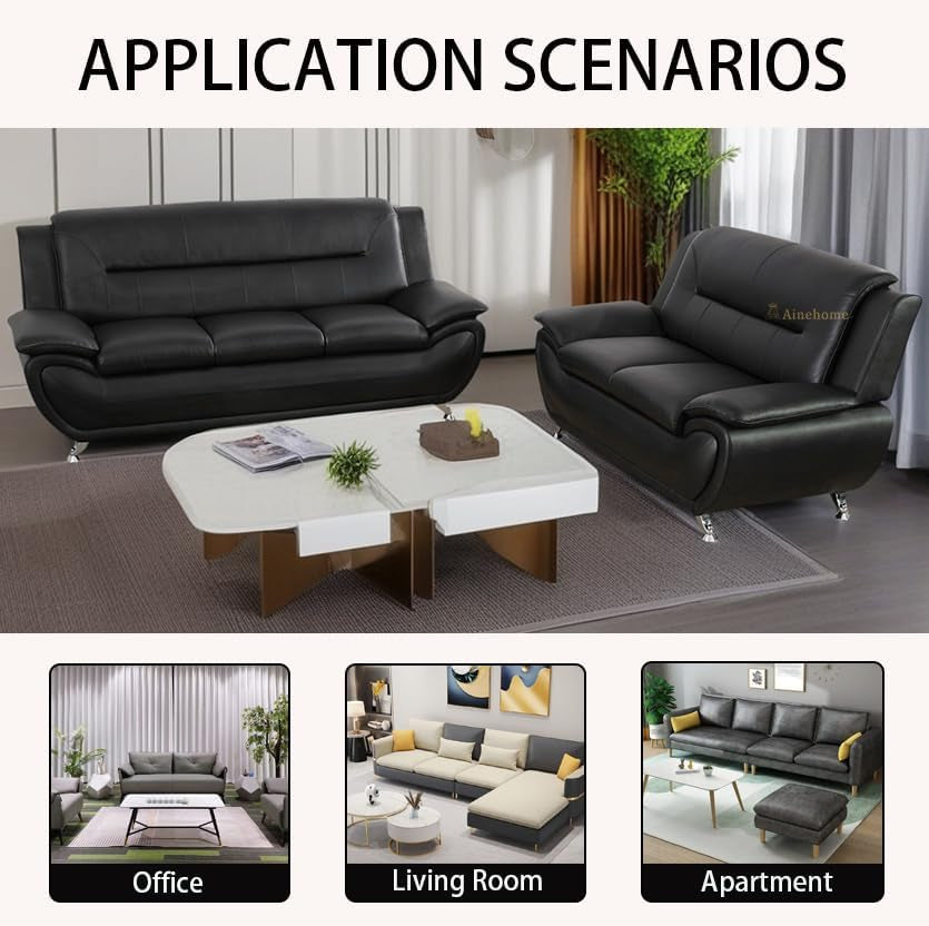 Black 5 Seat Faux Leather Sectional Sofa Set For Living Room