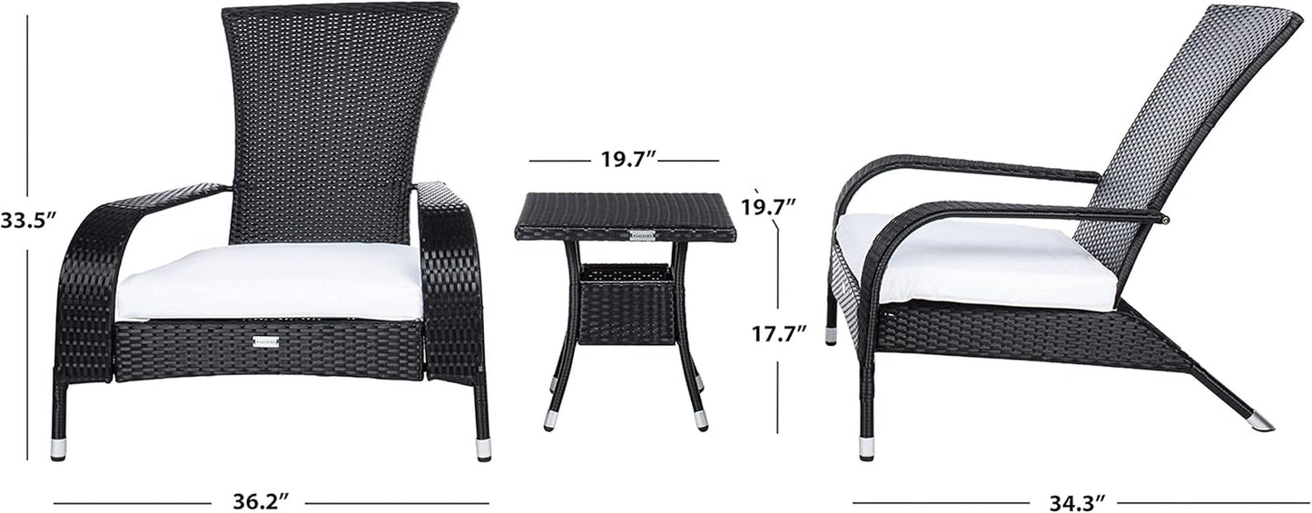 Outdoor Edna Black White Cushion 3 Piece Patio Lounge Set