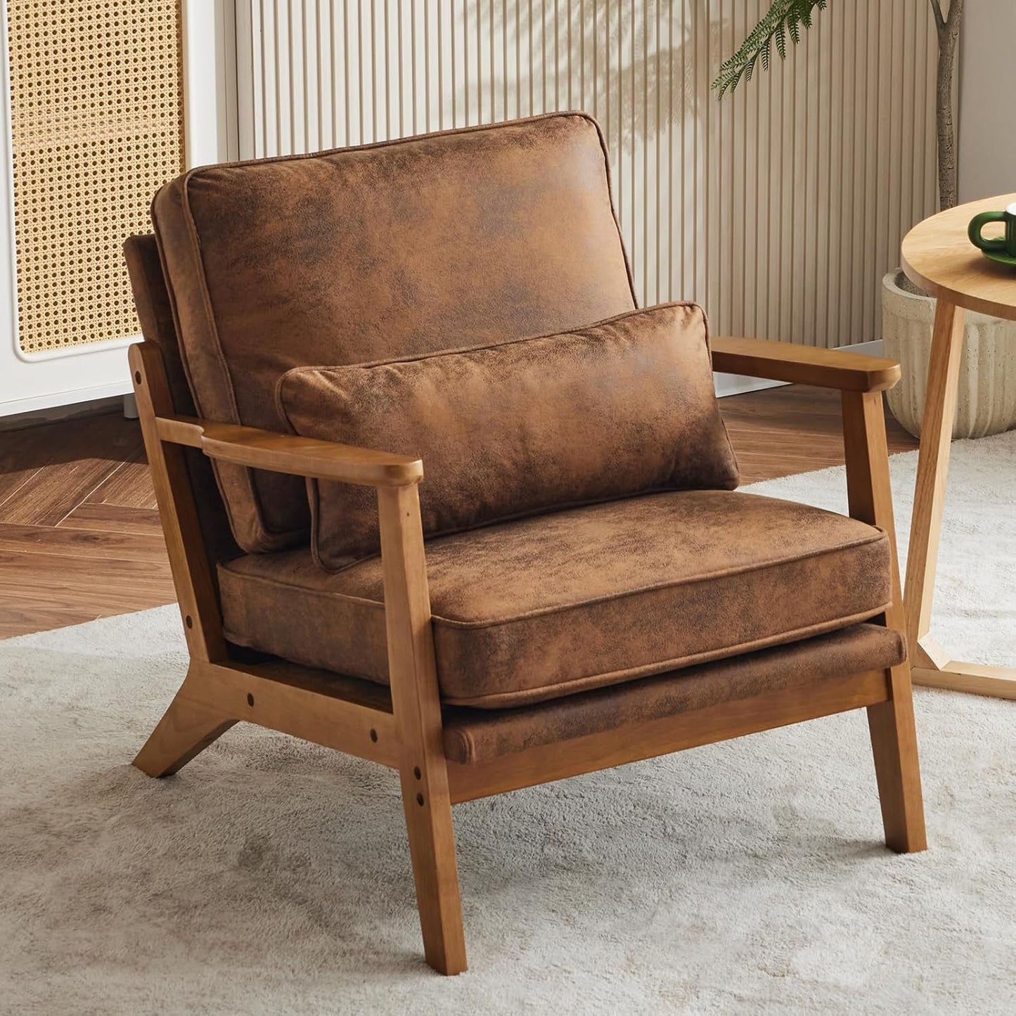 Mid-Century Modern Suede Upholstered Accent Chair Set of 2