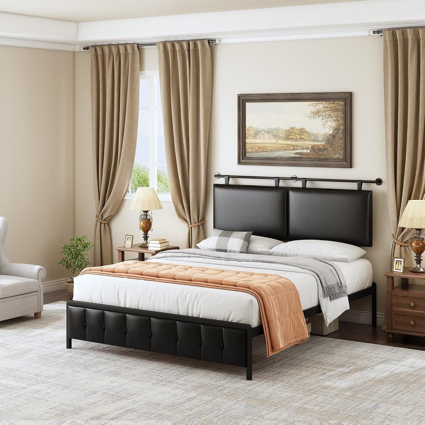 Queen Size Wall Mounted Headboard Industrial Pipe Design
