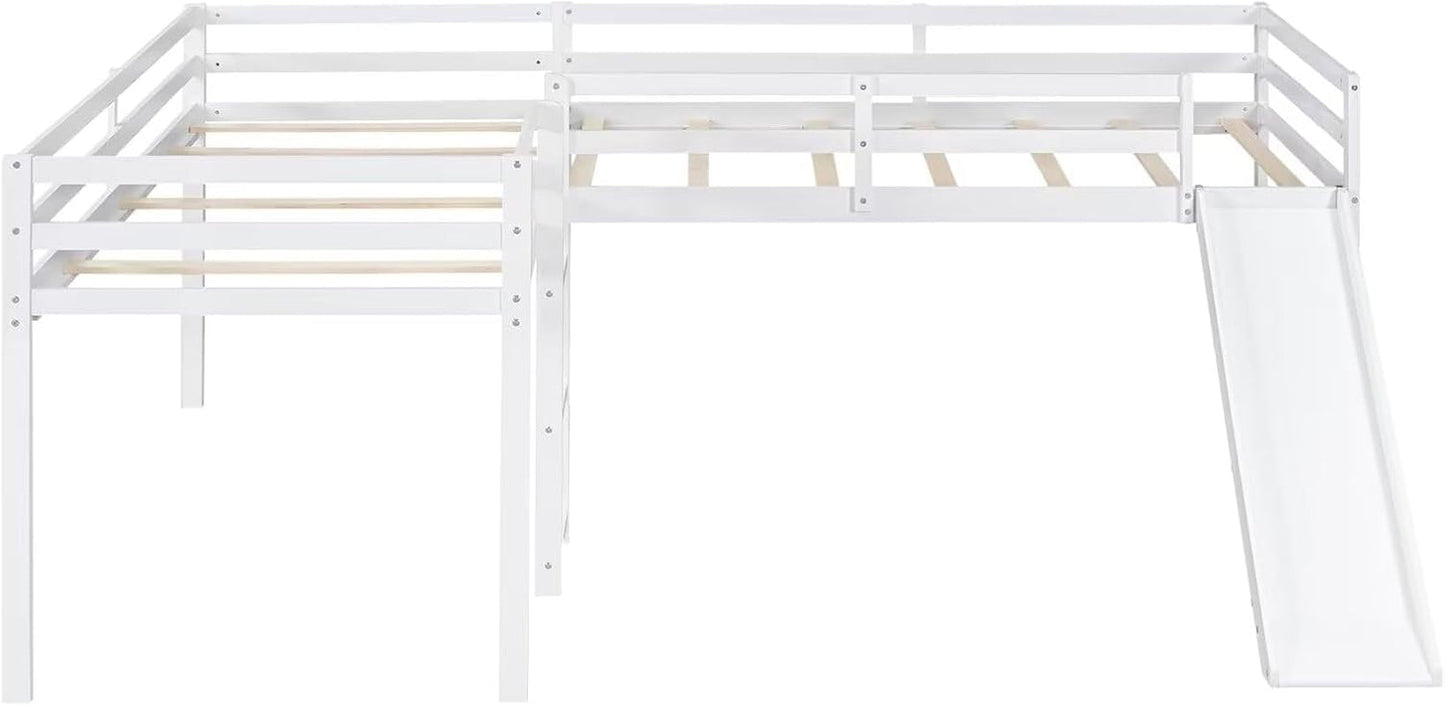Wooden Twin Loft Bed With Slide And Ladder White For Kids Teens