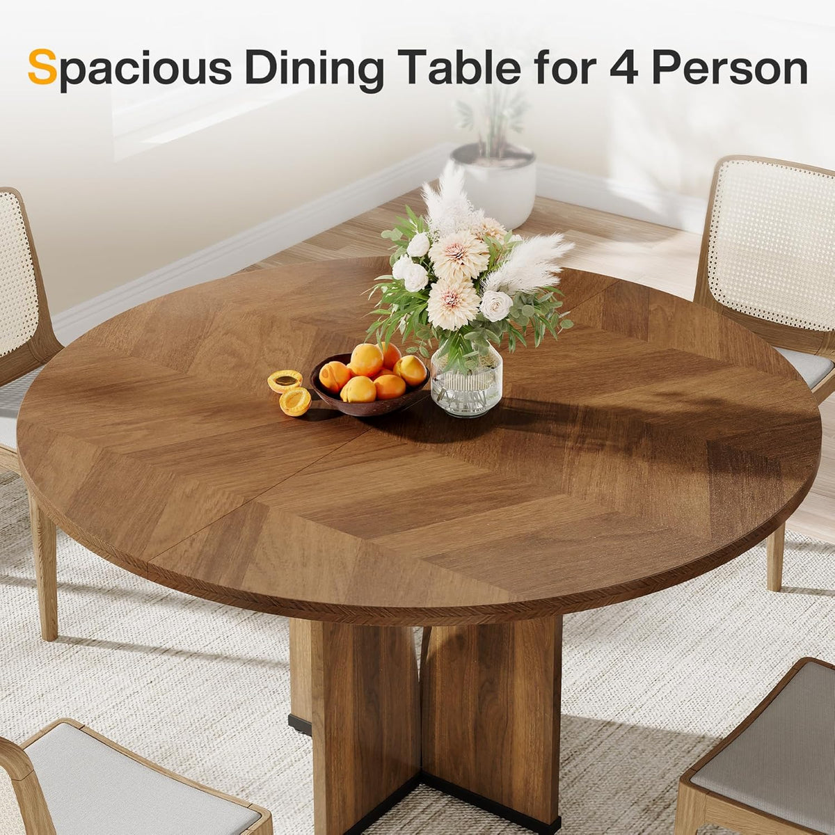 39.4" Round Dining Table for 4, Rustic