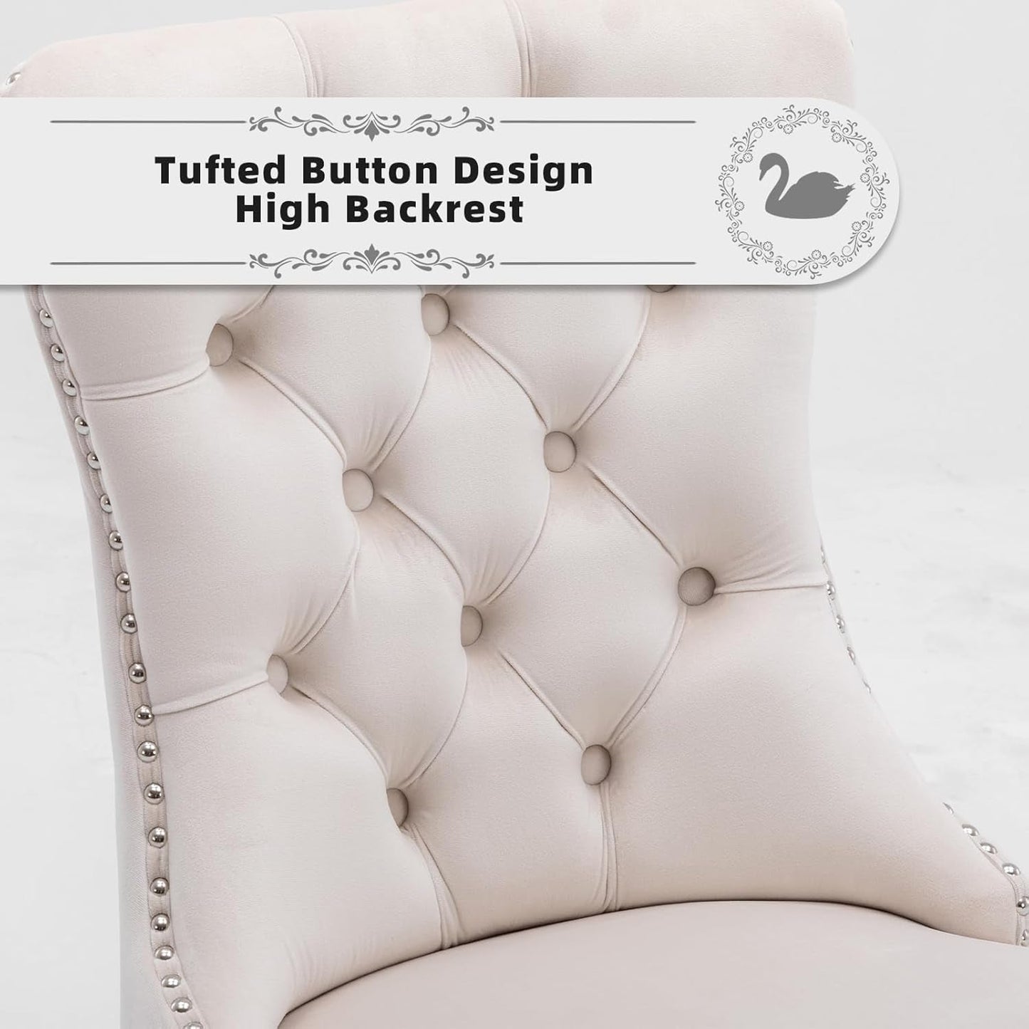 Velvet Dining Chairs Beige Nailhead Trim Set Of Four
