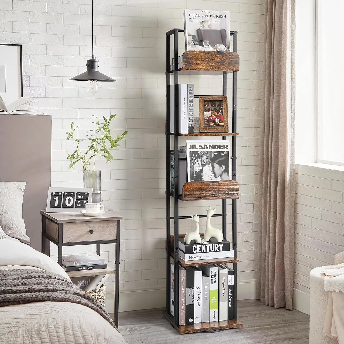 Black 5-Shelf 360 Degree Rotating Corner Bookshelf Tower
