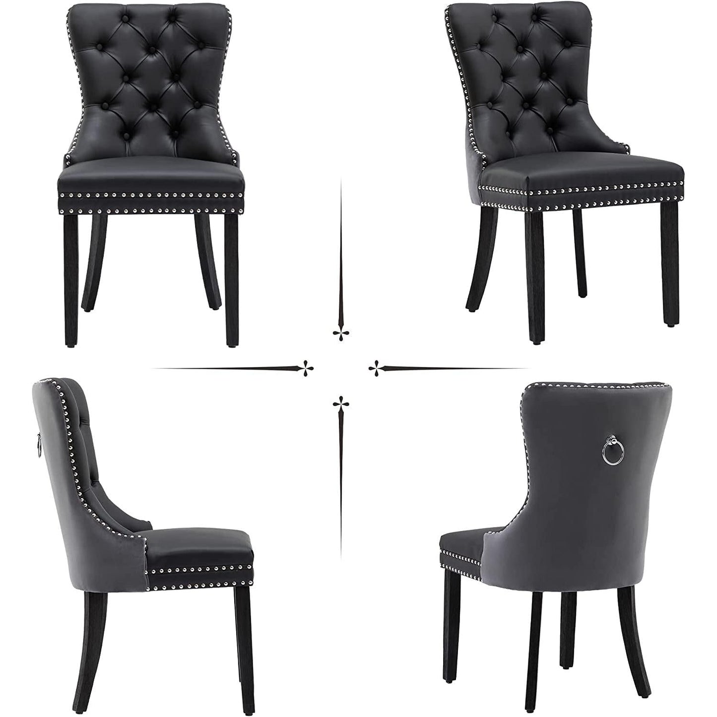 Velvet Dining Chairs Set Of 6 Black And Dark Grey Nailhead Trim in a stylish arrangement showcasing different angles.