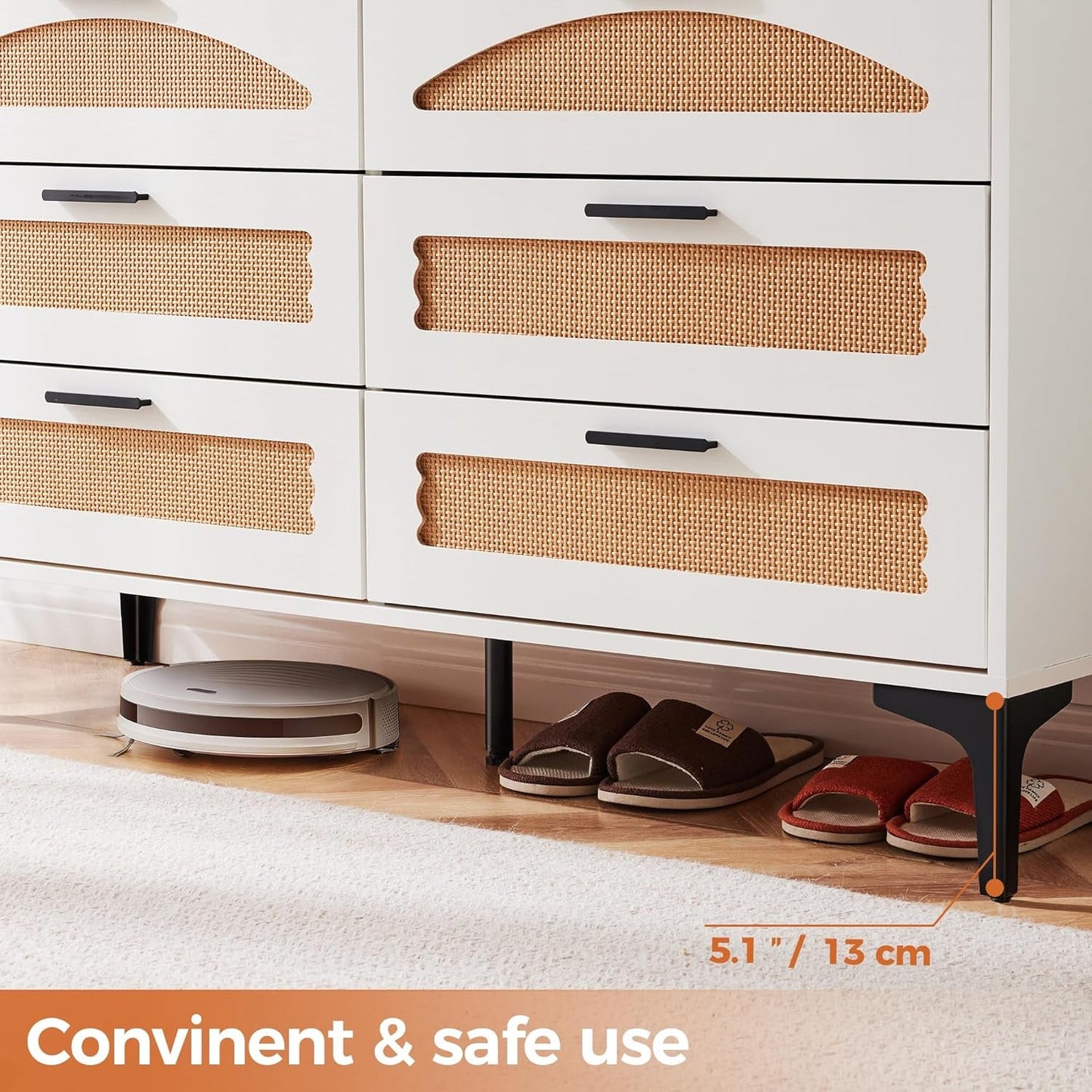 Six Drawer White Dresser With Industrial Steel Base