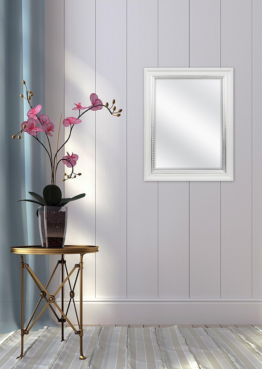 23x29 White Woodgrain Wall Mirror With Beveled Edge