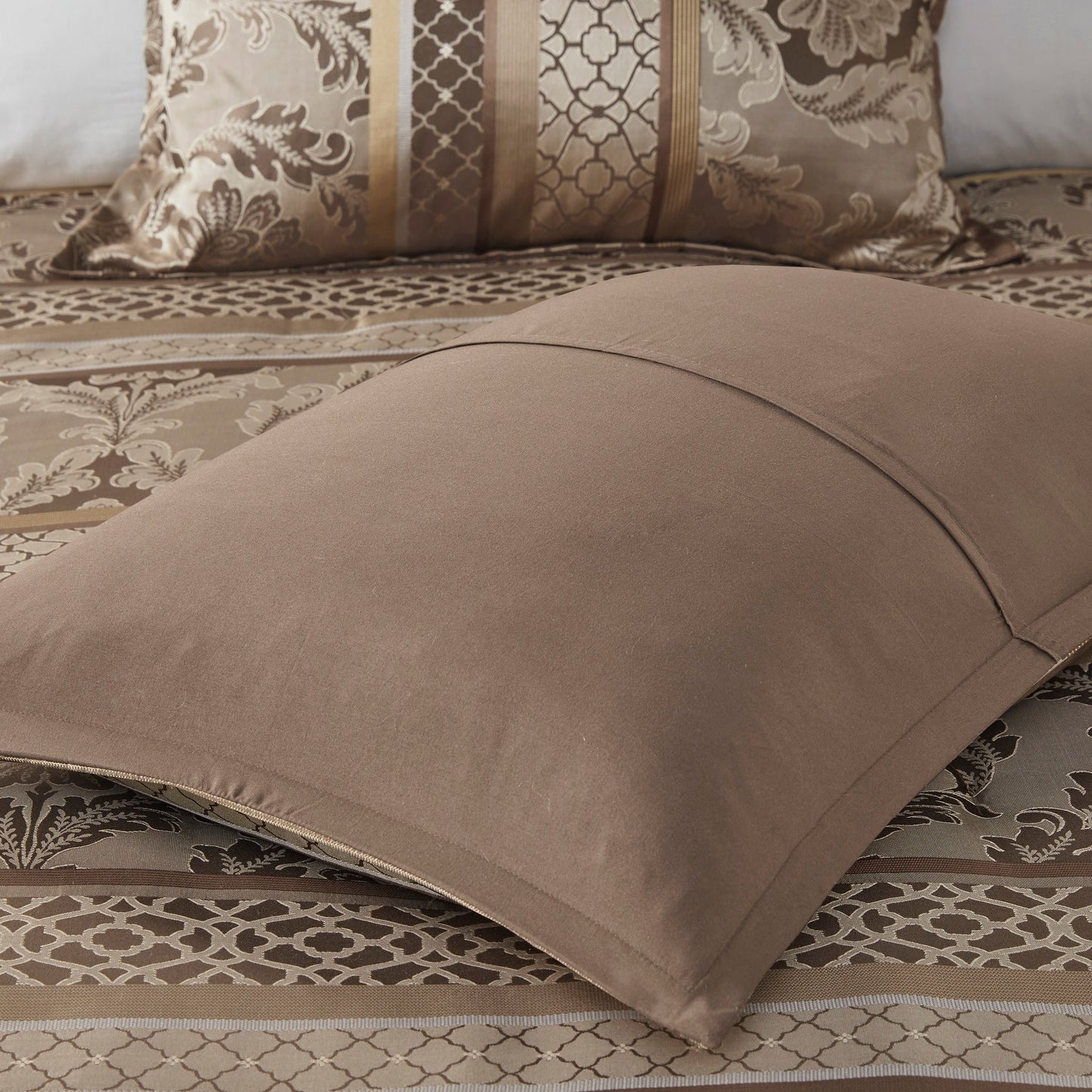 7 Piece Jacquard Comforter Set Brown/Gold King