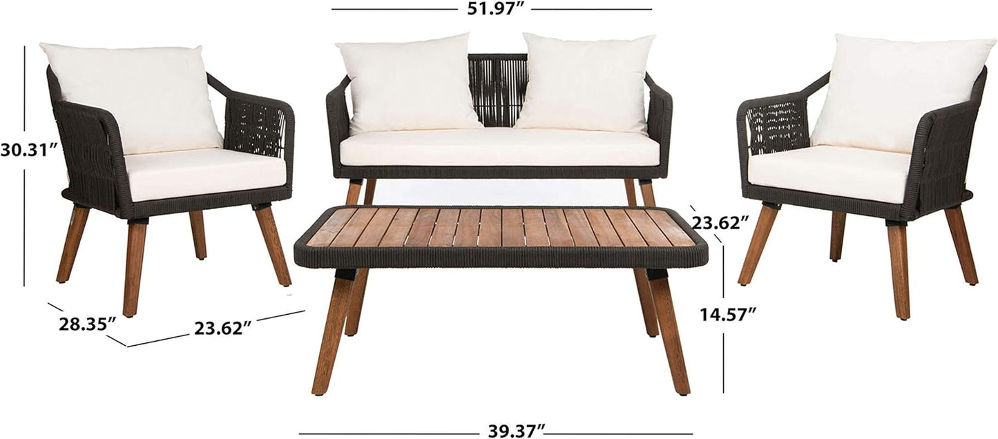 Outdoor Patio 4 Piece Eucalyptus Rope Furniture Set featuring modern design with natural eucalyptus wood and nylon rope.