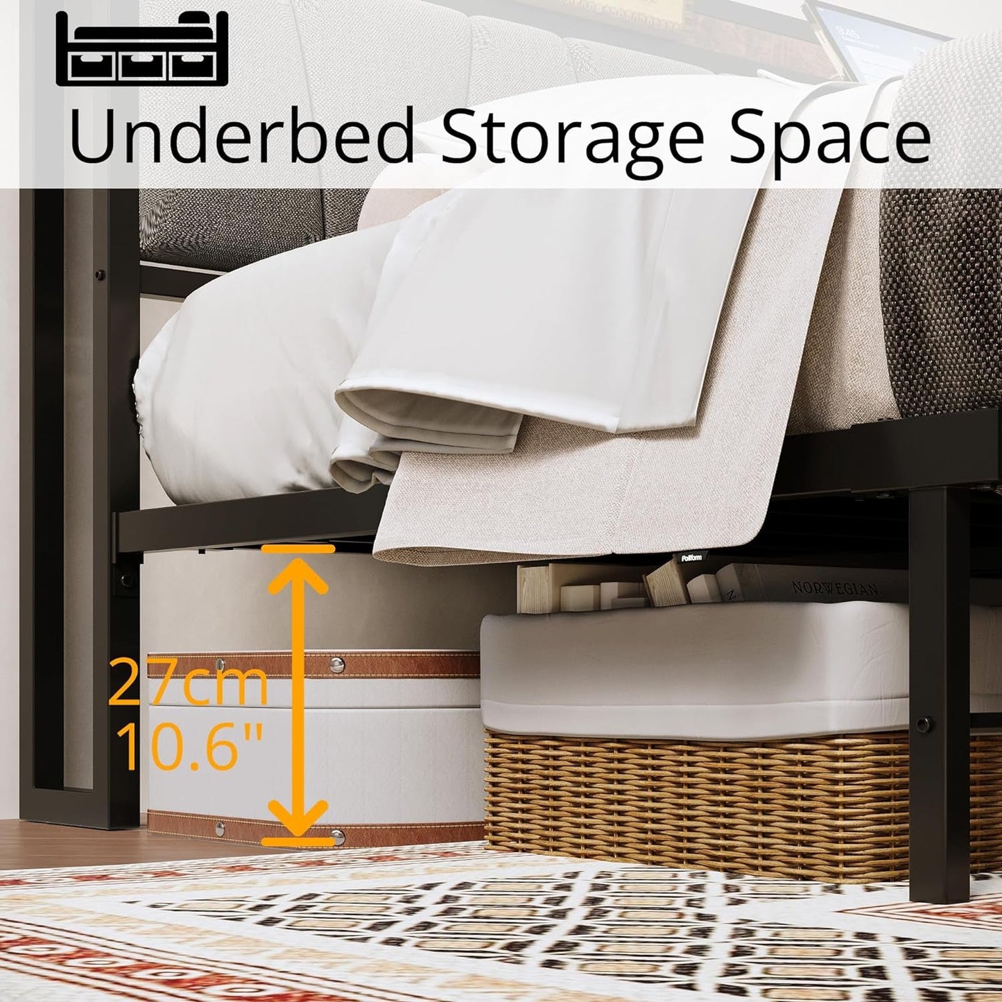 King Size Bed Frame With Storage Headboard And USB Charging Ports