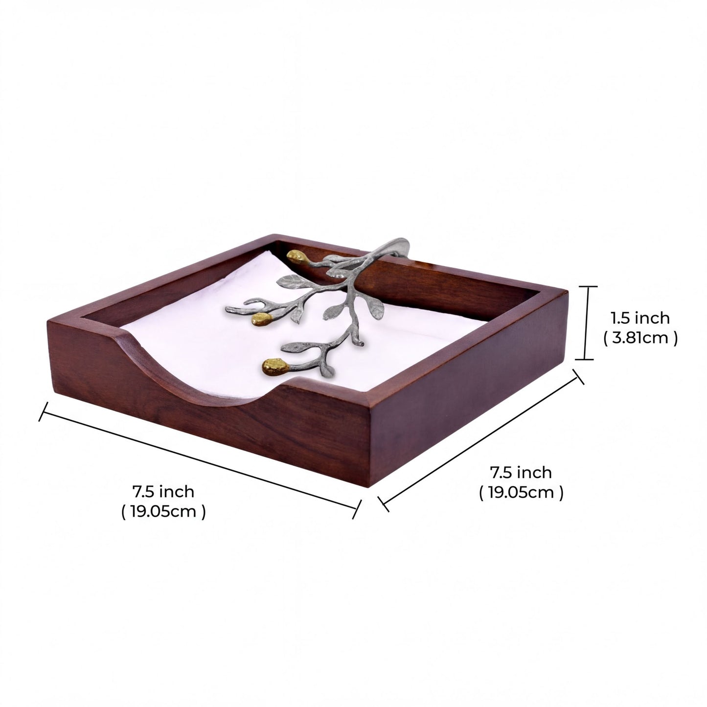 Wood Napkin Holder – Decorative Wooden Kitchen Napkin Holder with Silver Gold Finish