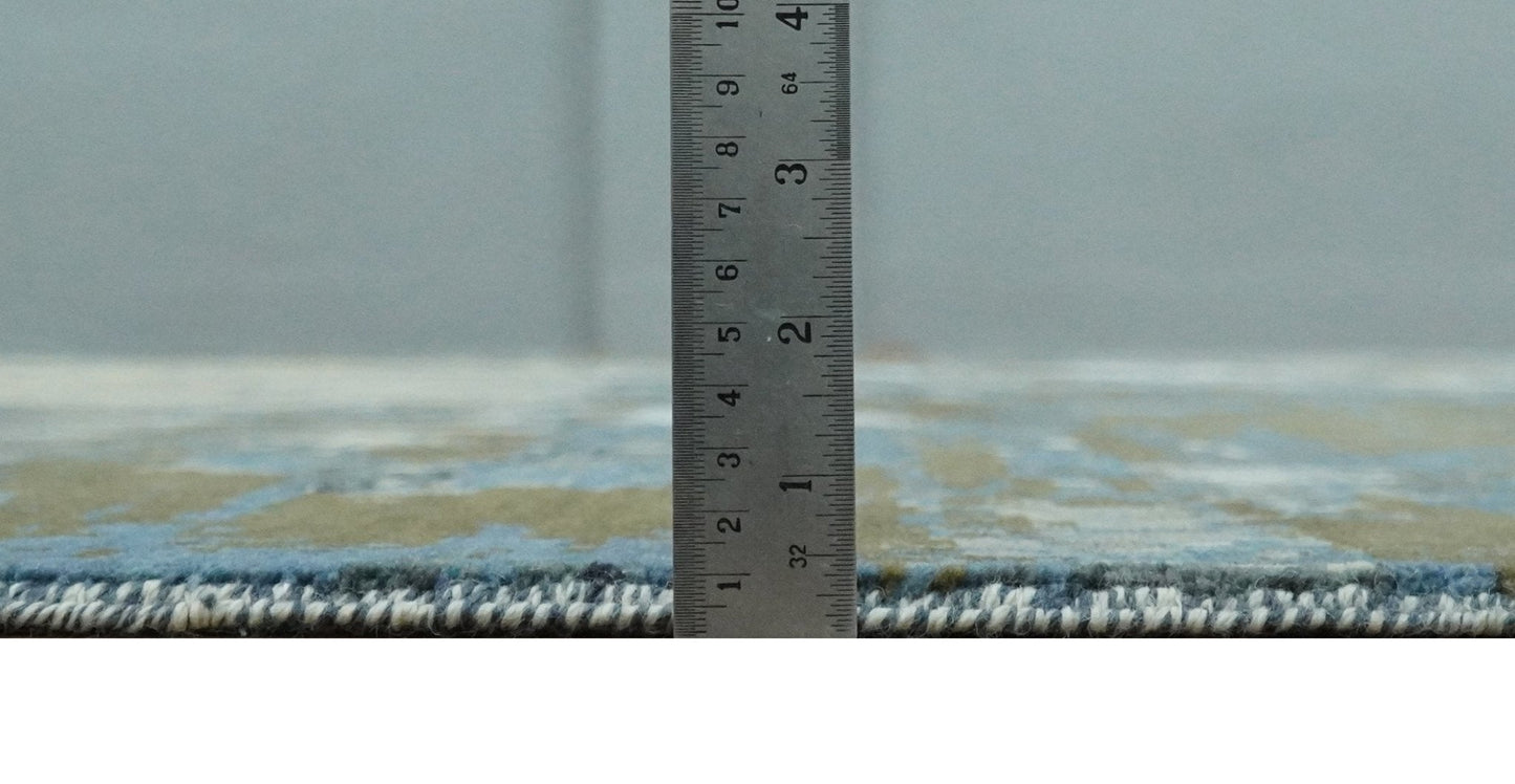 9x12 Fine Hand Knotted Beige and Blue Modern Abstract Style Antique Wool and Silk Area Rug | AGR31