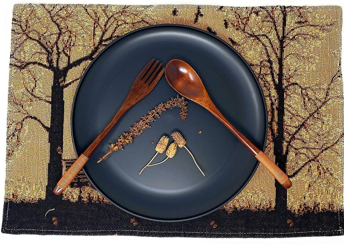 DaDalogy Bedding Set of 4 Pieces Autumn Birds Blessing Tapestry Dining Placemats 13” x 19” (Halloween)