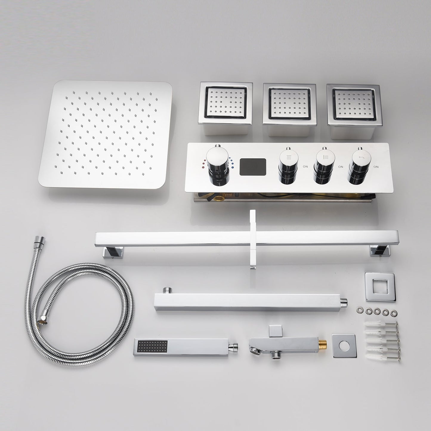 12inch Wall mount 3 way digital thermostatic shower faucet with sliding bar and 4inch body jets