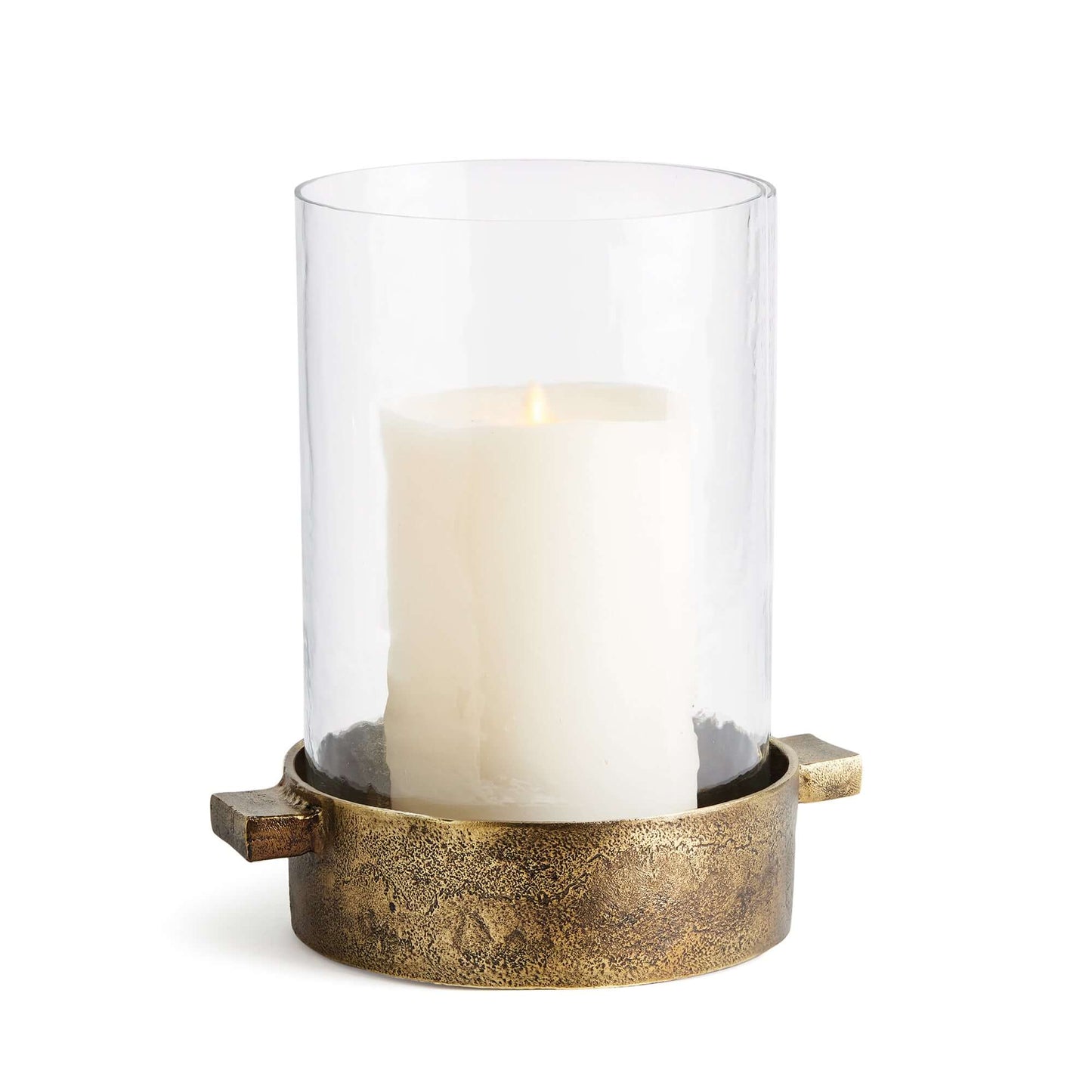 Antique Brass Hurricane Candle Holder with Hammered Glass