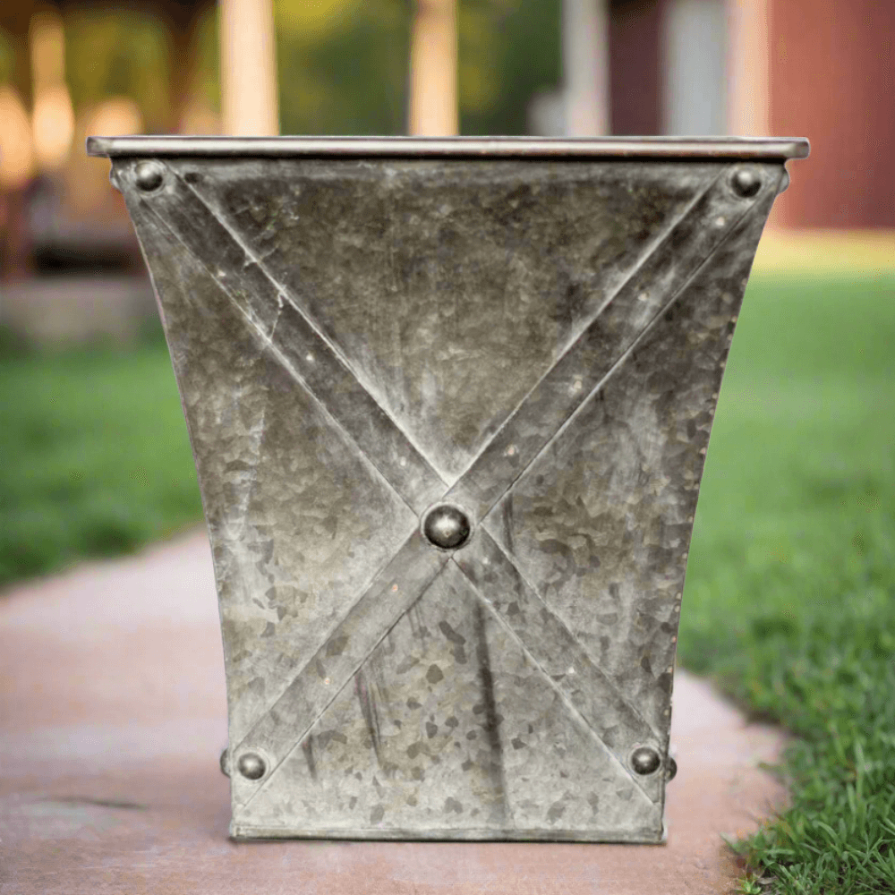Antique Farmhouse Galvanized Metal Square Planters (Set of 2)