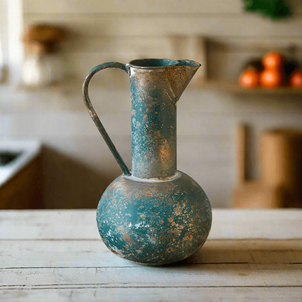 Antique Oxidized Metal Pitcher Vase