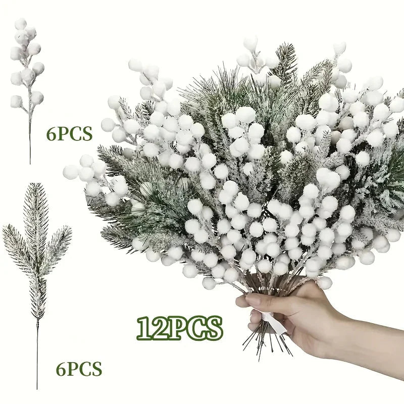 Artificial Berries and Cedar Branches in White Frost Color