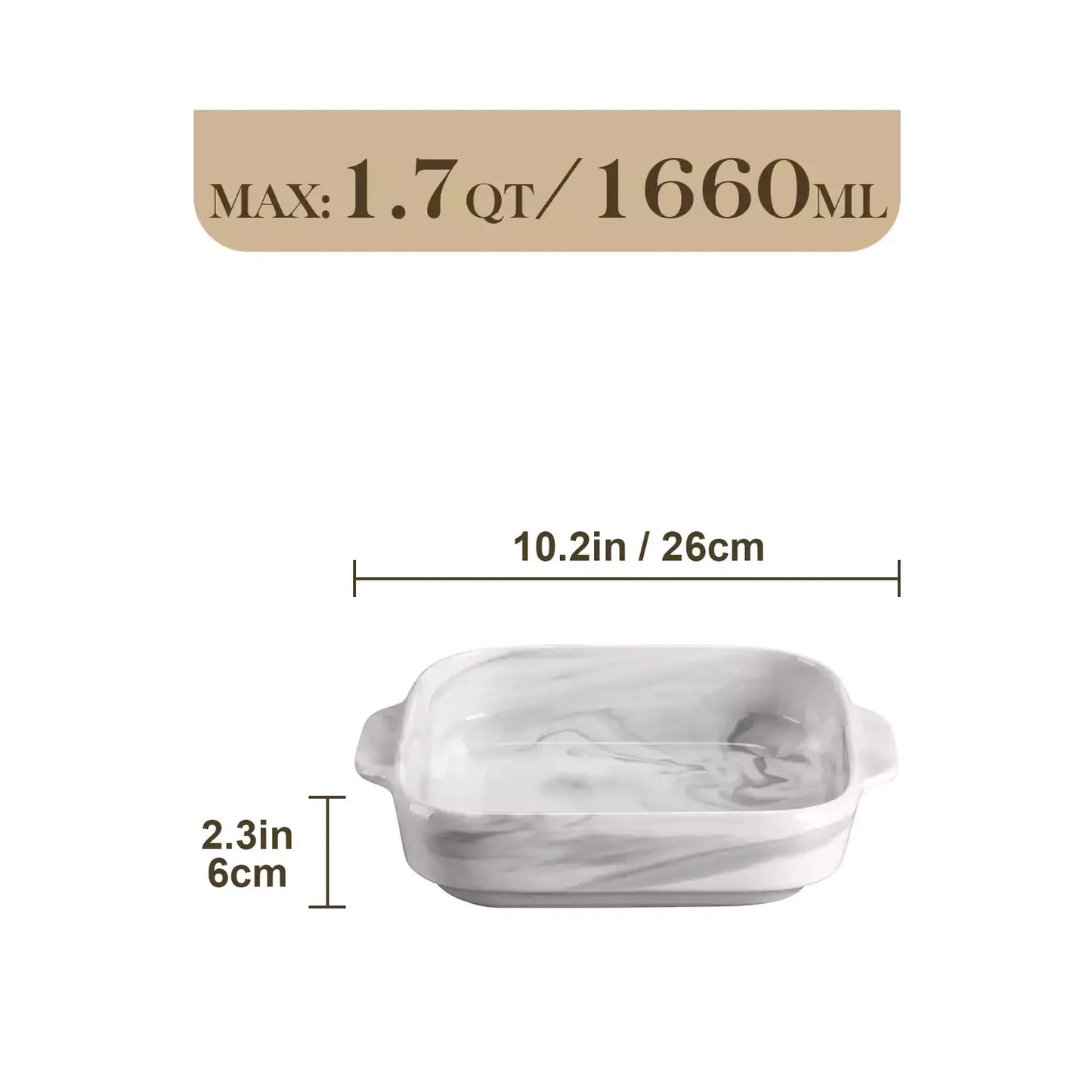 Marble Grey Rectangular Baking Dish for Casseroles