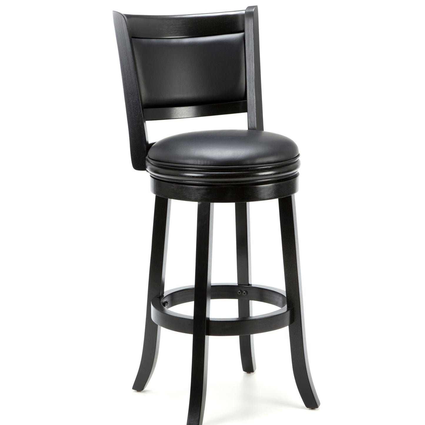 Black 29-inch Swivel Seat Barstool with Faux Leather Cushion Seat in a stylish design, perfect for any bar or kitchen.