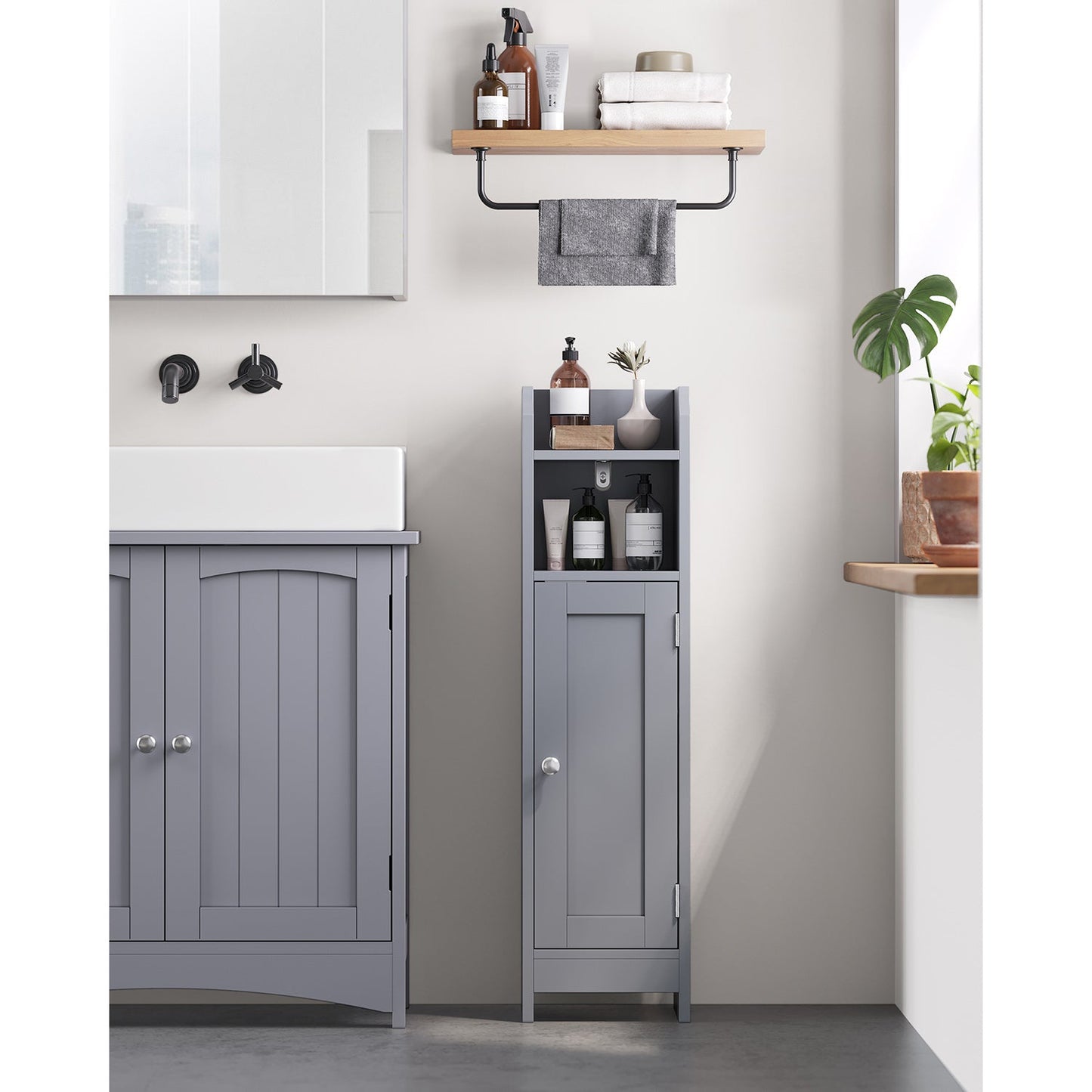 Small Bathroom Storage Corner Floor Cabinet with Door and Shelves