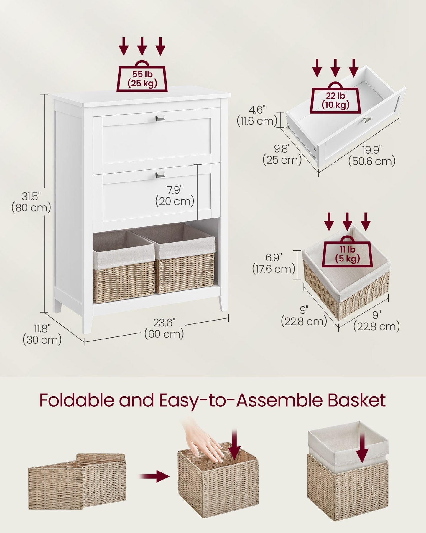 Bathroom Cabinet with 2 Drawers
