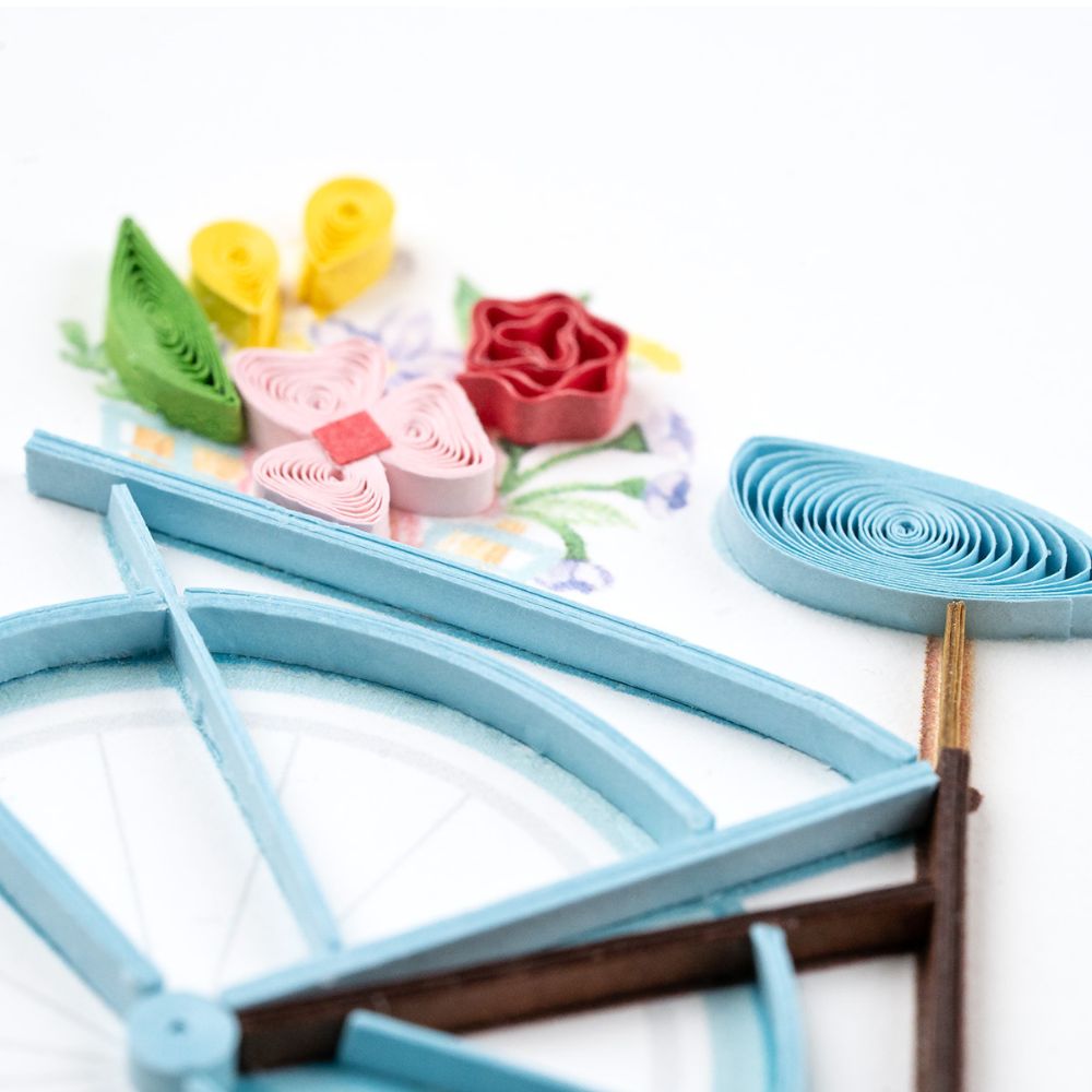Bicycle & Flower Basket Quilled Greeting Card