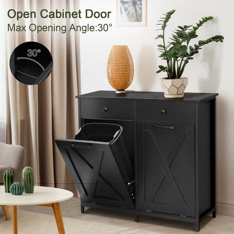 Black Multipurpose 2 Drawer / 2 Tilt Out 10gL Kitchen Laundry Trash/Recycle Storage
