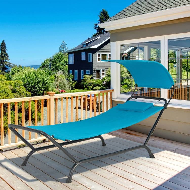Blue Polyester Chaise Lounge Chair Hammock with Canopy and Storage Bag