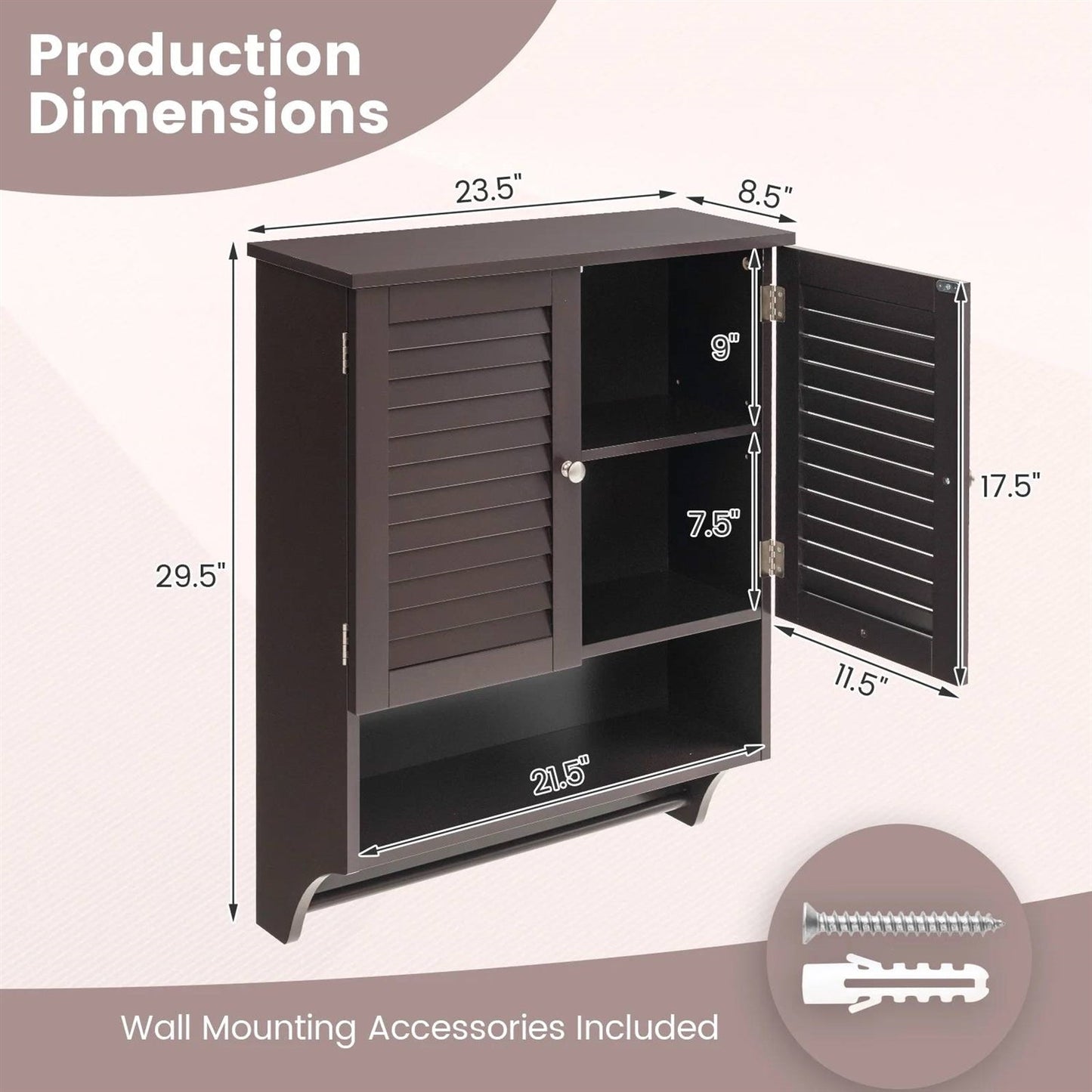 Cabinet with dimensions labeled on a white background