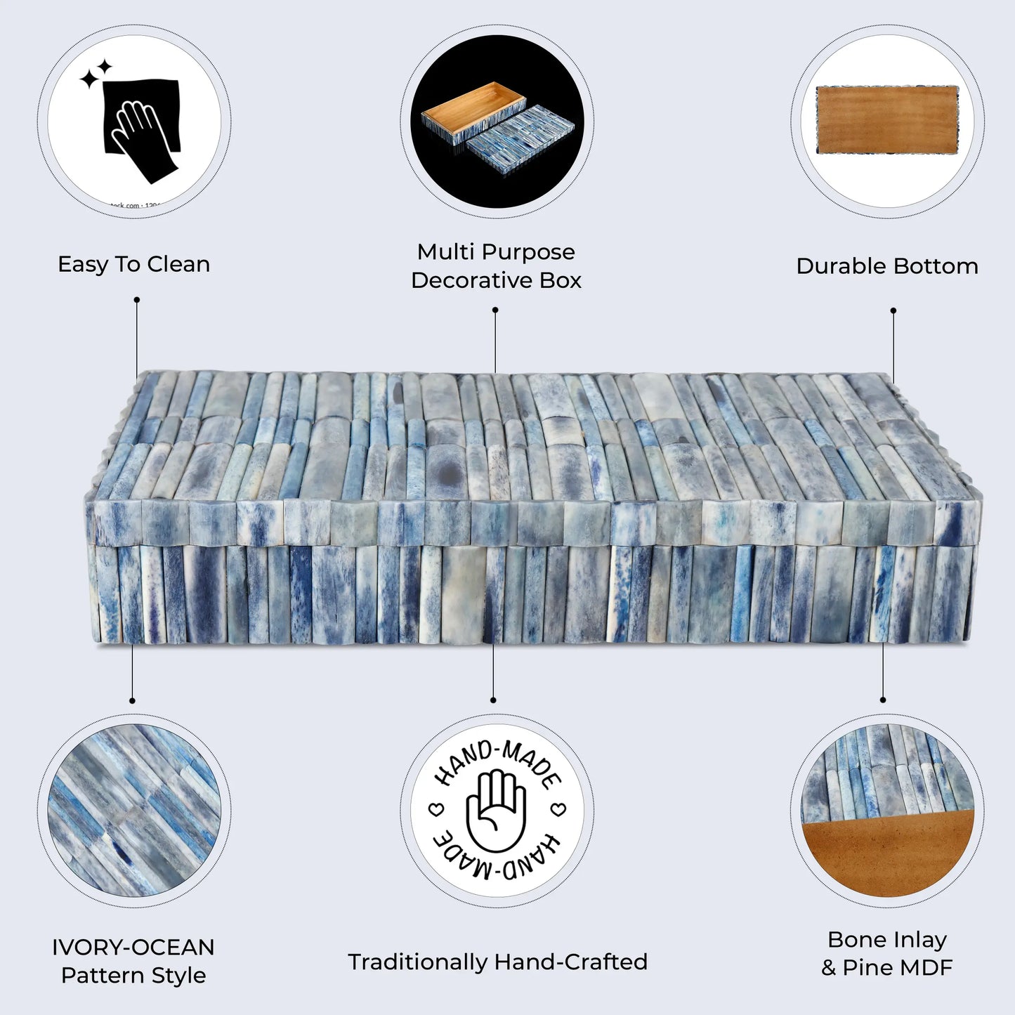 Ivory Ocean Bone Inlay Decorative Storage Box in 7 Sizes