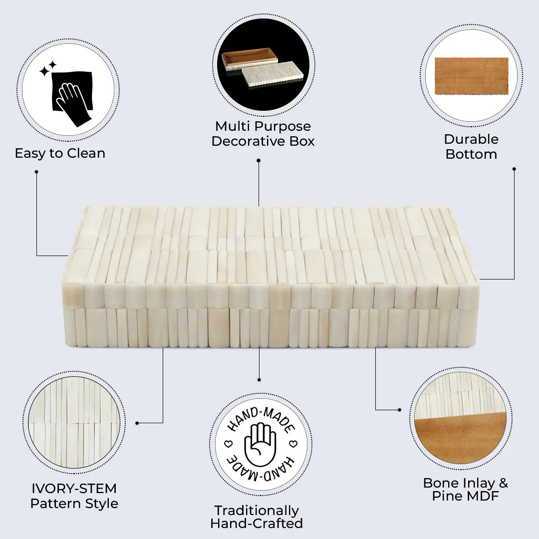 Stem Pattern Decorative Storage Box, Bone Inlay in 7 Sizes, Ivory