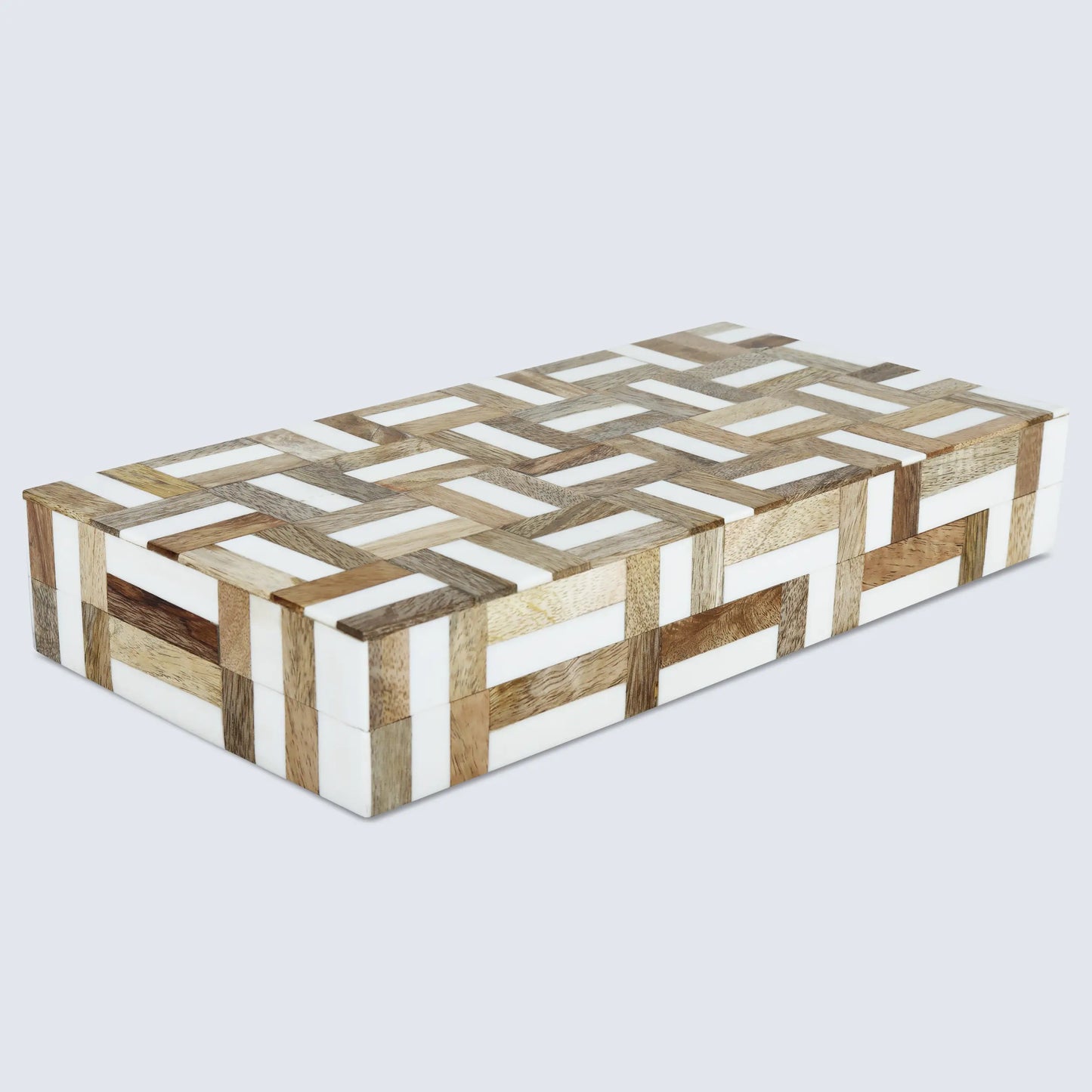 Decorative Box Marquet Chase Collection Wood & Resin Inlay Brown White in 8 Sizes