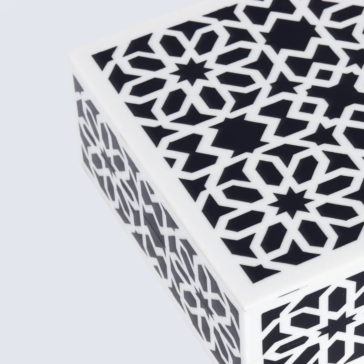 Shiraz Pattern Decorative Storage Box, Resin Inlay in 7 Sizes, Black & White