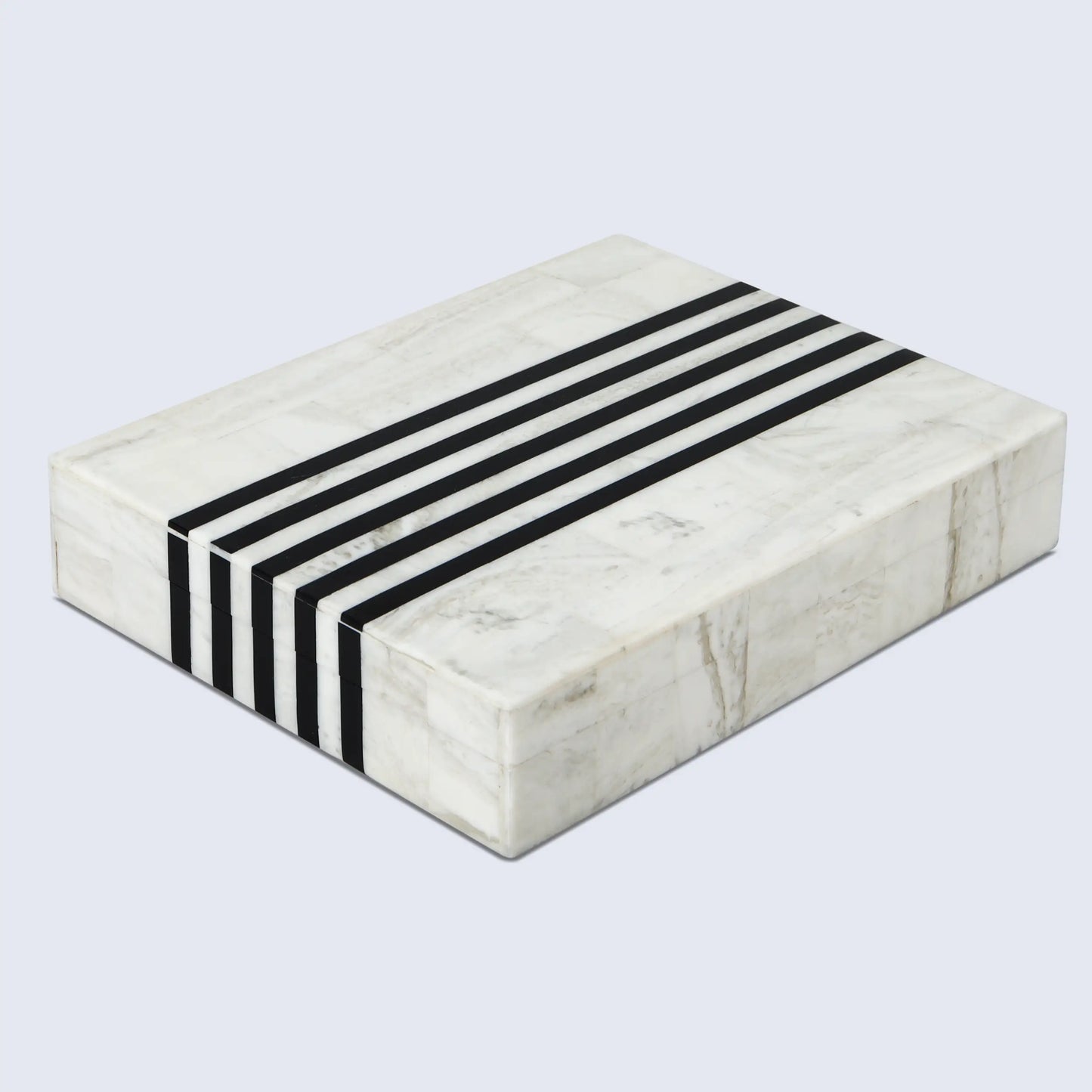 Mono Sprint Pattern Decorative Storage Box, Bone & Resin Inlay in 7 Sizes, Black-White