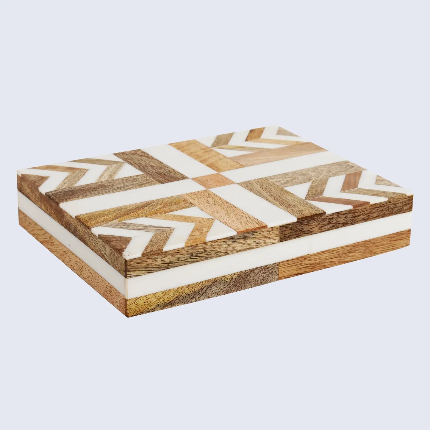 Patisserie Adorn Pattern Decorative Storage Box, Resin & Wood Inlay in 7 Sizes, Brown-White