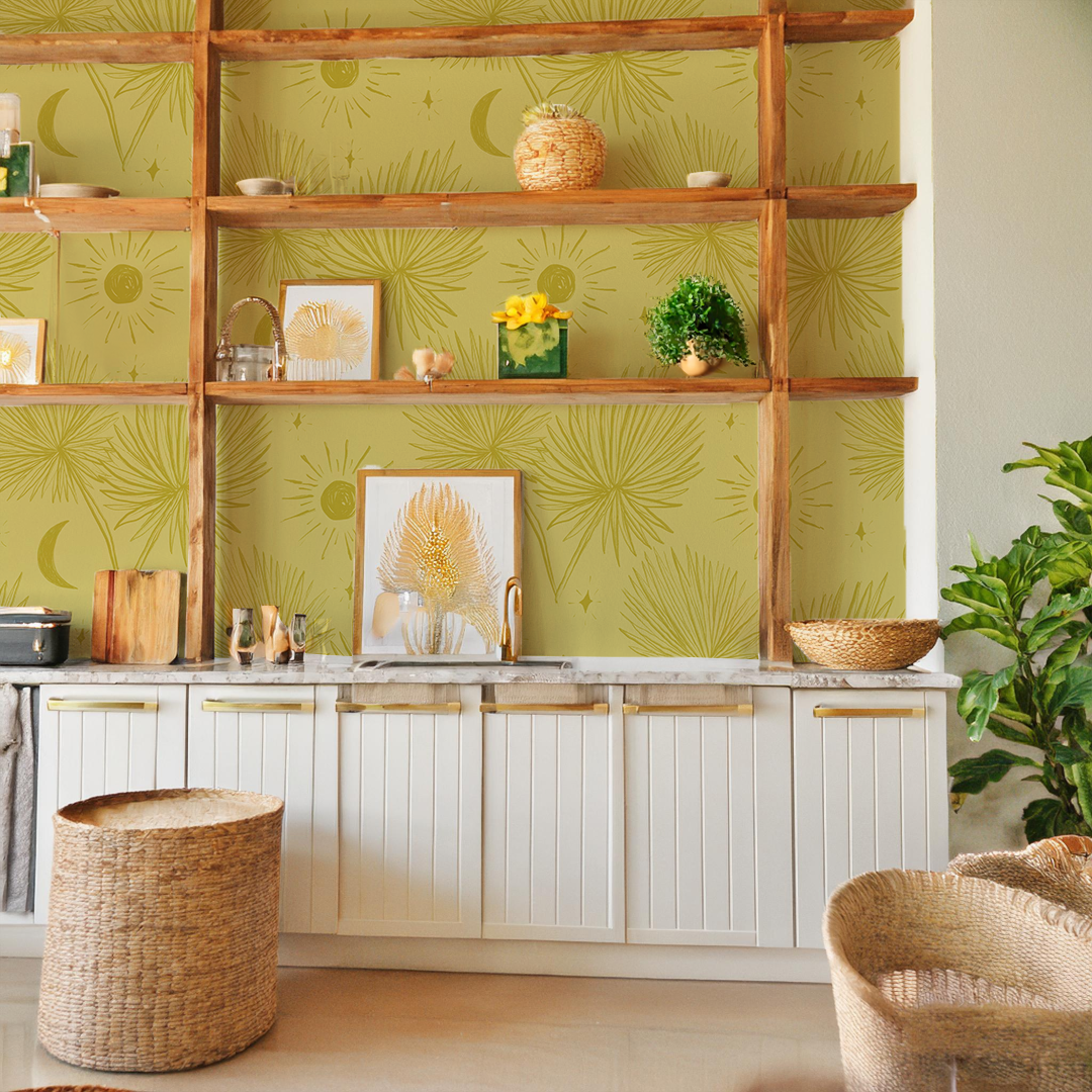 Night Palm Wallpaper, lemon and chartreuse