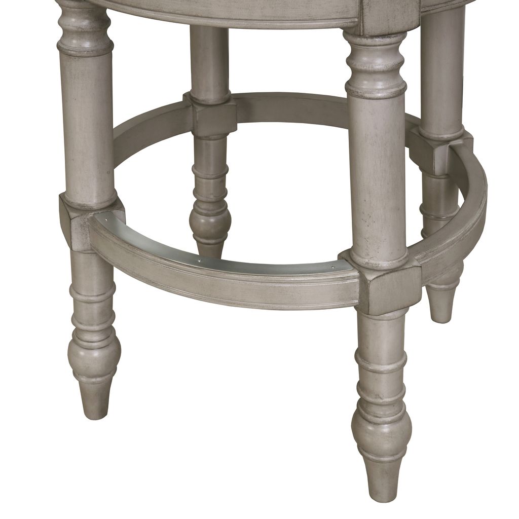 Kitty Hawk Swivel Stool in Uptown Grey & Beige close-up of the sturdy wooden base and footrest features.