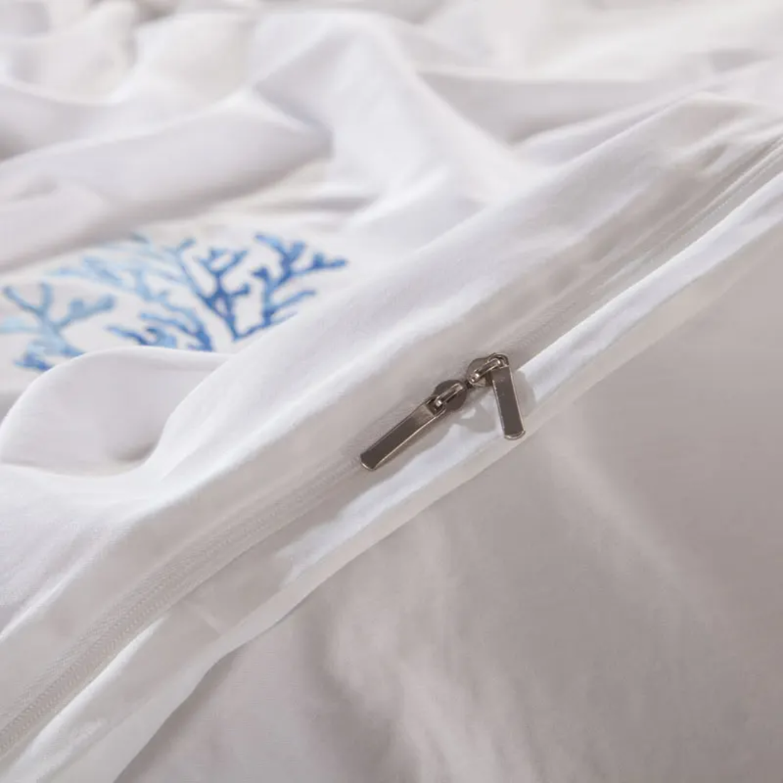 Blue Egyptian Cotton Embroidered Tribute Silky Bedding Set
