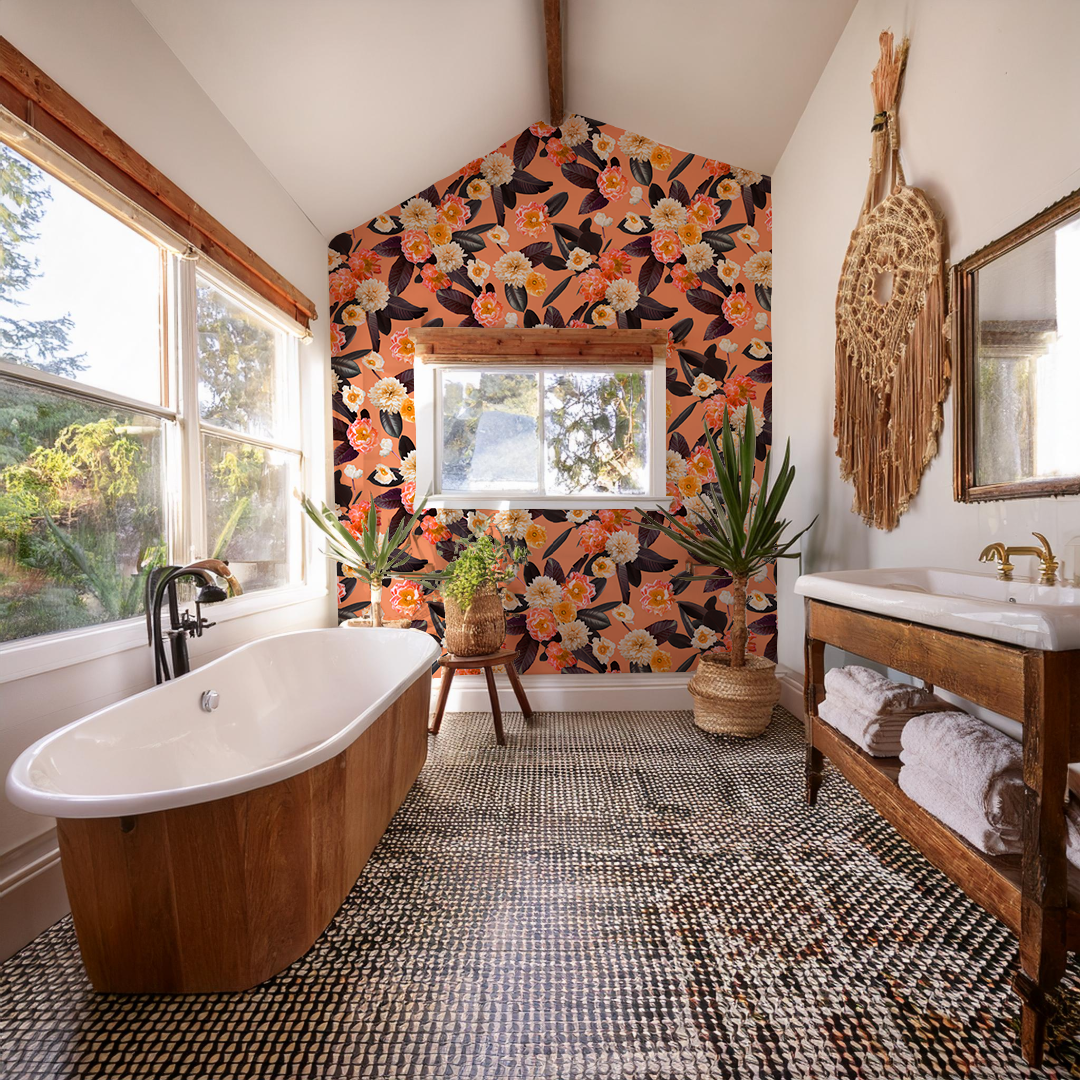 Flower Party Wallpaper, coral