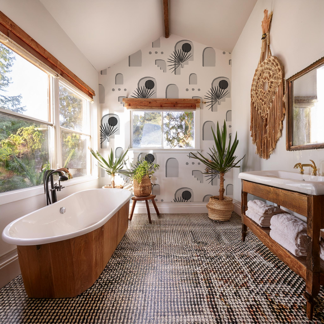 Pueblo Window Wallpaper, black and white